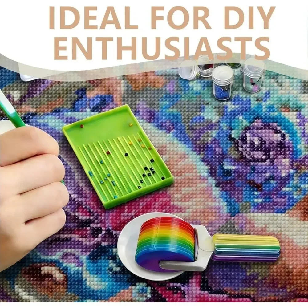 Diamond Art Roller for Rhinestone Embroidery, Easy-Grip Hand Roller Pink+Rainbow - Picture 2 of 8